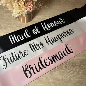 Bride Sash, Premium Sash, Satin Ribbon Sash, Bridal Party Sashes, Bridesmaid, Maid of Honour, Hens party