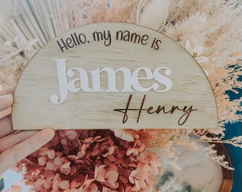 Birth Announcement, Birth Plaque, welcome baby, welcome sign, hello my name is, baby, birth name, birth keepsake, keepsake gift, baby name