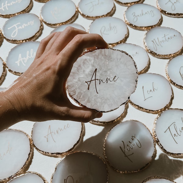 Agate Coaster, RESIN coaster, Personalised Agate, Wedding Favour, Wedding Bonbonniere, Placecards, Name Coaster, Wedding Coaster