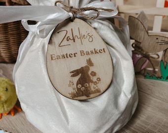 Wood Easter Basket Name Tag, Easter Bunny, Bunny Name Tag, Wooden Tag, Personalised name tag, Engraved Easter Basket tag