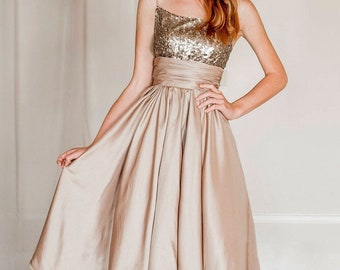 Gold sequin evening dress, sequin bridesmaid dress, sequin prom dress