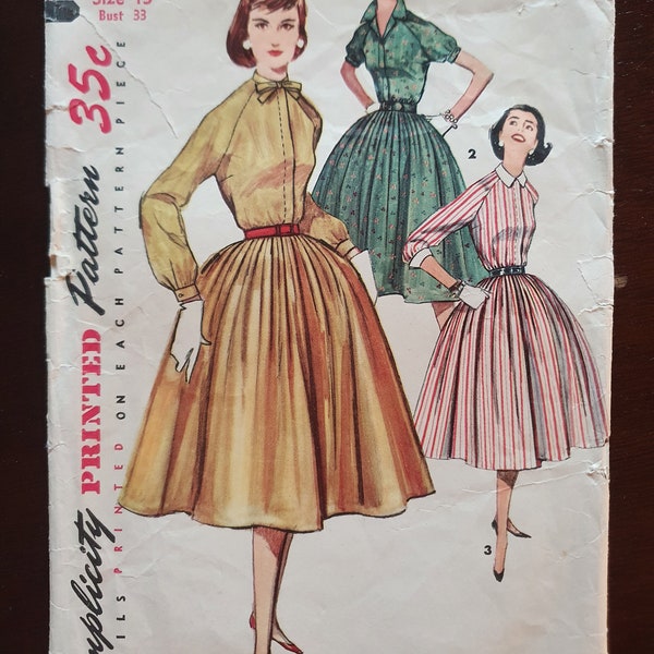 Simplicity 1683 1950s Vintage Dress Sewing Pattern Misses Size 13 Bust 33" - cut, complete