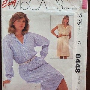 Mccalls 8448 1980er Jahre Vintage Kleid Schnittmuster Misses Size Extra Small (6-8) - ungeschnitten, komplett