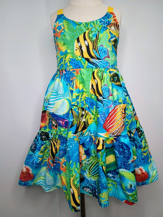 Tropical Fish Dress Ocean Dress Fish Dress Aquarium Dress Tropical Fish Summer Vacation Girls Dress Colorful Fish Etsy