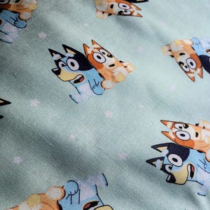 Bluey and bingo fabric, cotton fabric, fabric by the yard, quilting fabric, kids fabric, dress making, Mint Bluey fabric, Bluey and Bingo