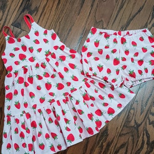Strawberry dress, strawberry bloomers, pink strawberry dress, pink strawberry bloomers, girls strawberry dress