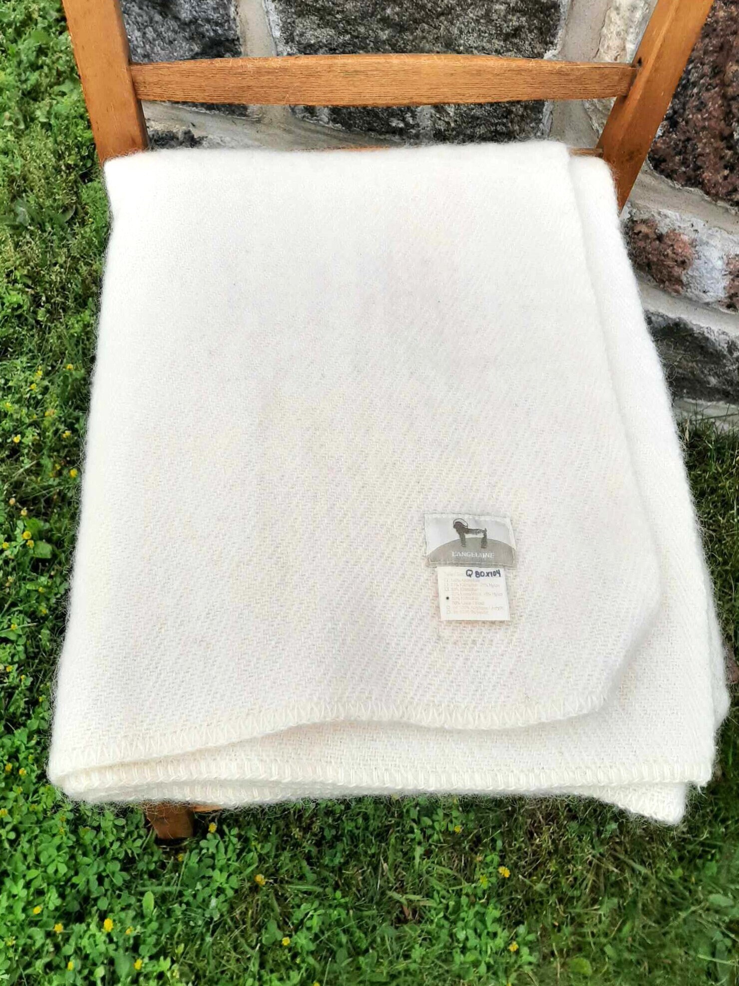 Vintage 1980s Kid Mohair and Wool Blanket L'angélaine Québec, Canada 95