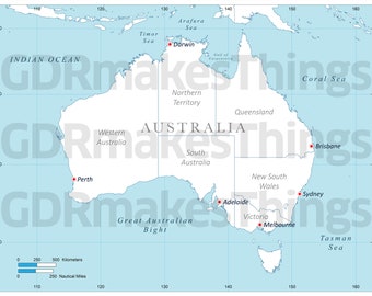 Carte numérique de l'Australie à télécharger | Carte haute résolution pour auto-impression