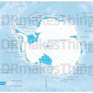 16 inch x 20 inch at 300 dpi watermarked version of Antarctica. Note: Final downloaded maps will have watermark removed.