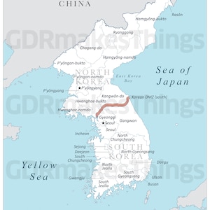 Hochauflösende digitale Farb-Karte von Südkorea, enthält Länder Provinzen | Hochauflösende Landkarte zum Selbstausdrucken