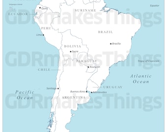 Carte couleur numérique haute résolution de l'Amérique du Sud, y compris les pays et les capitales | Cartes haute résolution pour impression automatique