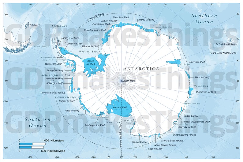 20 inch x 30 inch at 300 dpi watermarked version of Antarctica. Note: Final downloaded maps will have watermark removed.