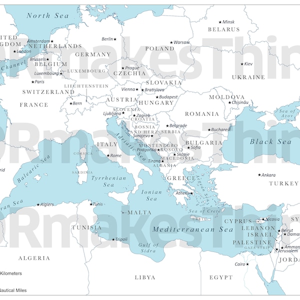 Map of Mediterranean - Etsy