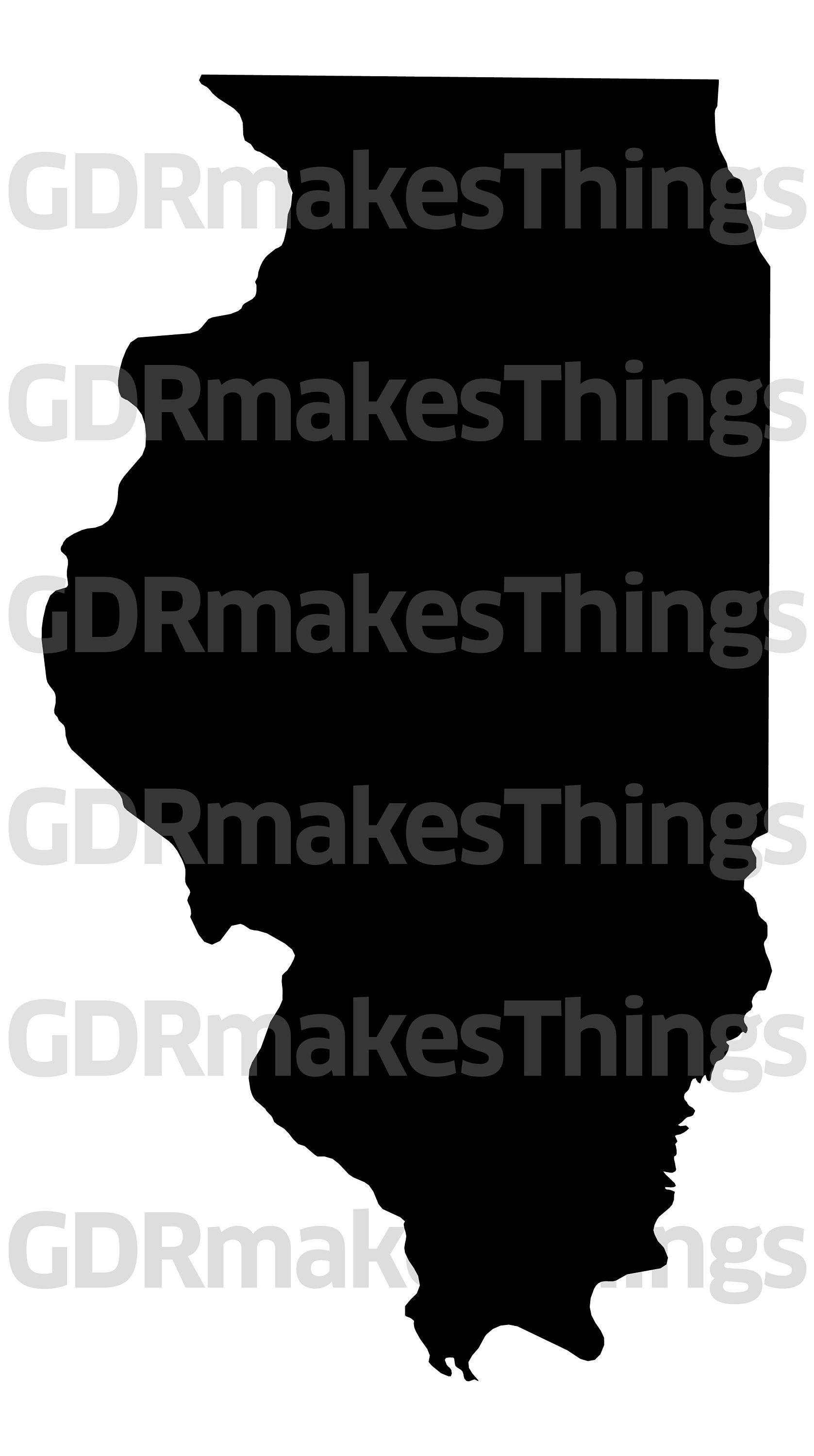 Forme dello stato dell'Illinois - Instant Digital Download include versioni in bianco e nero, 12 file totali: 2 dxf, 2 eps, 2 pdf, 2 svg, 2 png e 2 file jpg