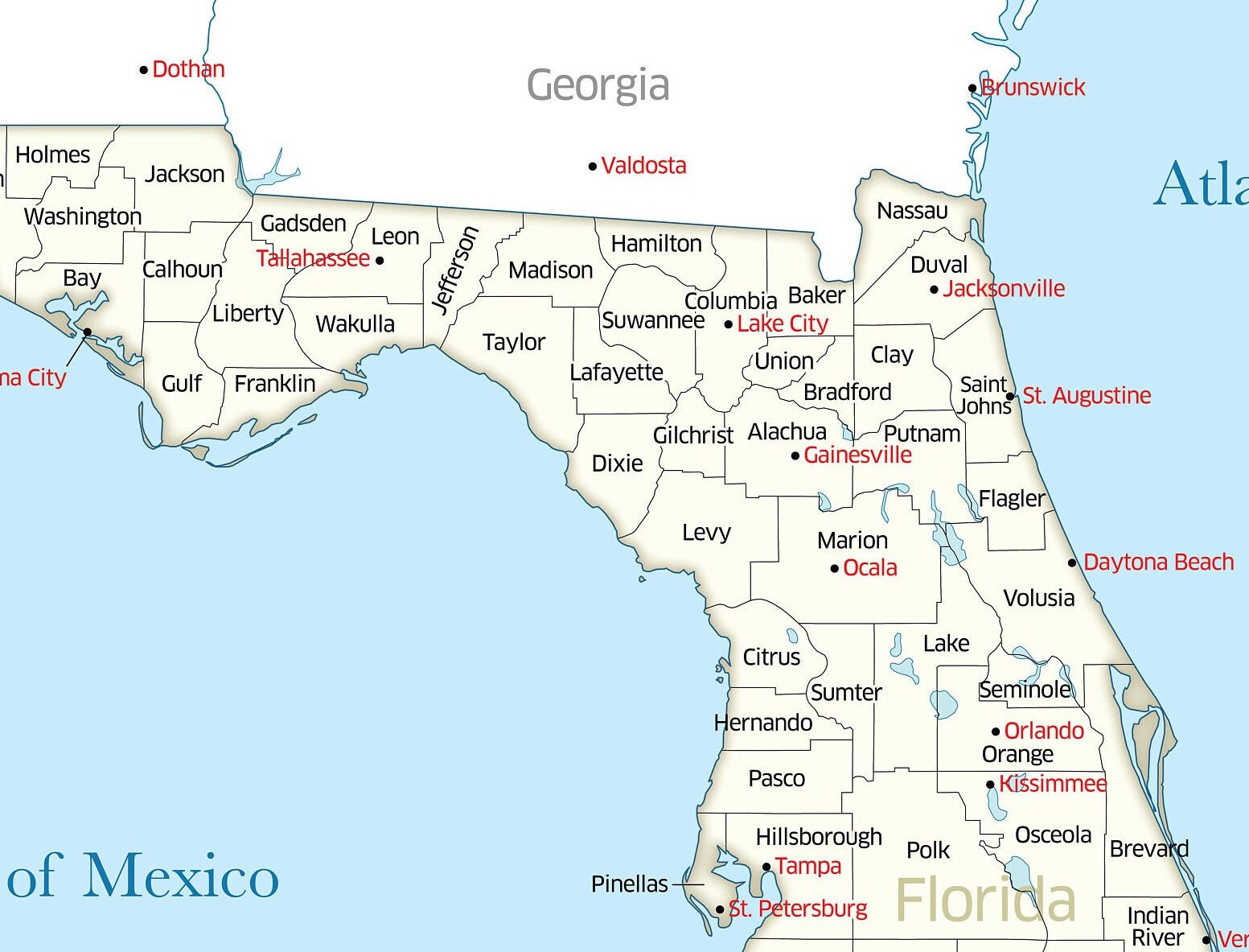High Resolution Digital Color Map of the Counties of the State of Florida |  High-resolution Map for Self-printing. - Etsy, image size:1553x1183