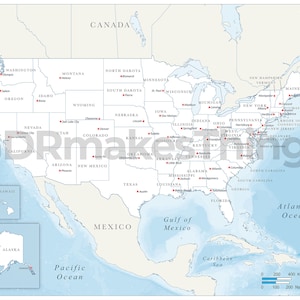 Digital map of the United States of America, including all 50 states and state capitals | High-Resolution map for self-printing