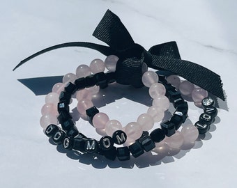 Dog Mom Bracelet Stack | Dog Love Bracelet Set | Rose Quartz Pet Jewelry | Natural Stone New Dog Bracelet | Pet Loss Gift | Custom Dog Gift