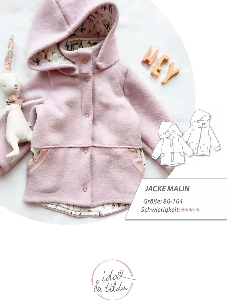 Children's coat Malin size. 86-164, digital sewing pattern, winter coat, wool walk, fleece image 2