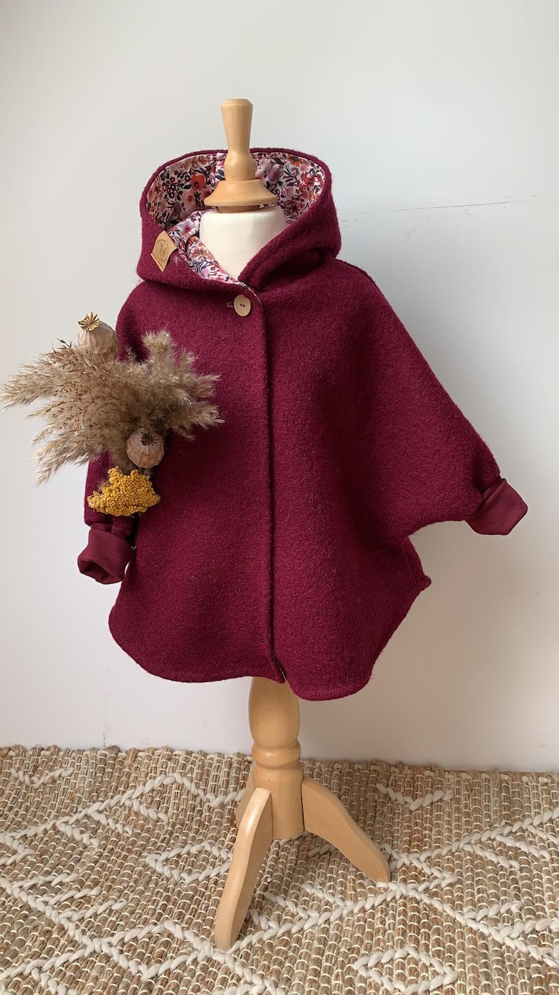 Cape jacket Maria size. 86-134, digital sewing pattern for children, wool jacket, rabbit ears, hooded jacket image 3