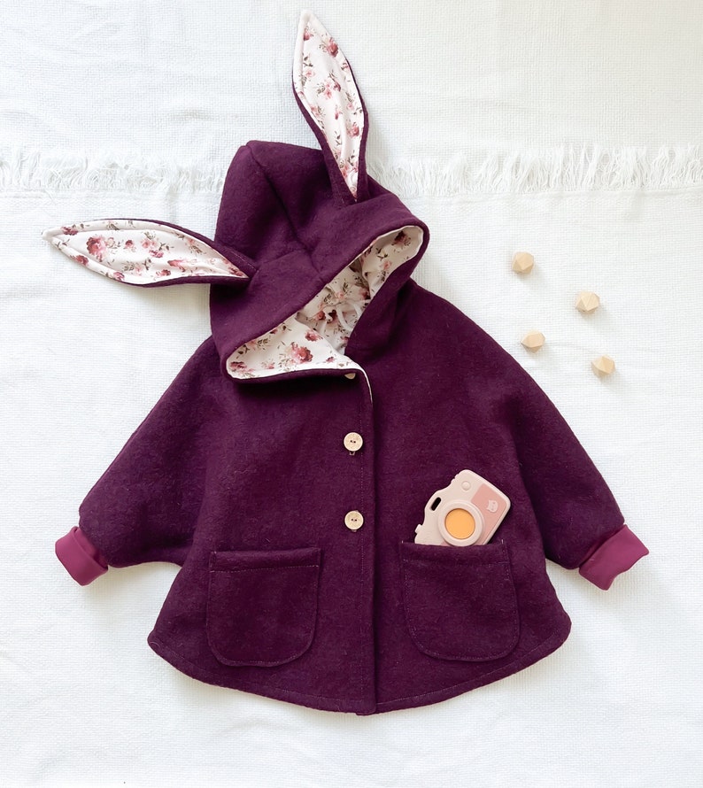 Cape jacket Maria size. 86-134, digital sewing pattern for children, wool jacket, rabbit ears, hooded jacket image 6