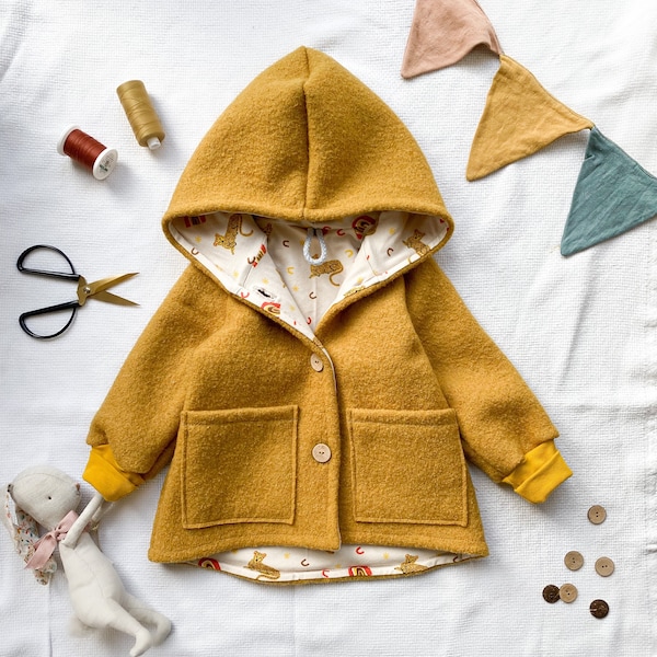 Chaqueta infantil talla Loulu. 74-122, patrón de costura digital, chaqueta de otoño de lana o vellón