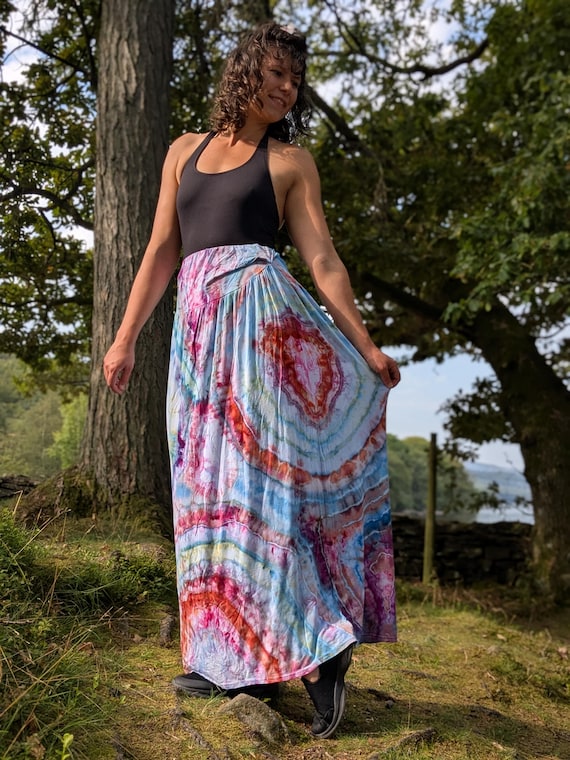 Pastel geode tie dye maxi skirt UK ladies size 10-12