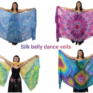 Hand dyed 100% silks belly dance veils