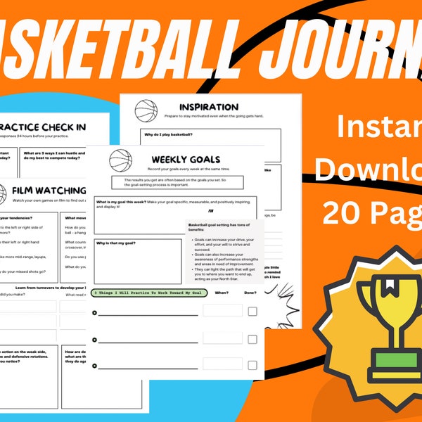 Basketball Journal Printable: Basketball Notizbuch für Kinder | Druckbarer Basketball-Planer