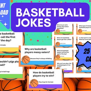 25 blagues à imprimer sur le basket-ball – Notes sur la boîte à lunch et le sac de jeux pour les enfants, cartes amusantes sur la boîte à lunch, cartes de blagues mignonnes sur le basket-ball, humour sur le basket-ball
