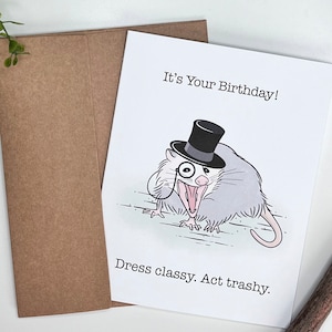 Funny Opossum Birthday Card: Dapper Possum Top Hat Design