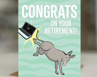 Funny Retirement Congrats Card, Donkey Kicking Laptop