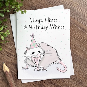 Possum Hugs, Hisses & Birthday Wishes Card | Opossum Lover | A2 Greeting Card with White Envelope