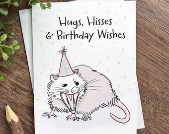Possum Hugs, Hisses & Birthday Wishes Card | Opossum Lover | A2 Greeting Card with White Envelope