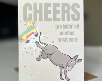 Funny Donkey Kicking Piñata Birthday Card