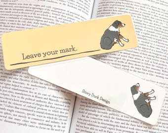 Funny Scooting Australian Shepherd Laminated Bookmark: "Leave Your Mark" Dog Lover Gift