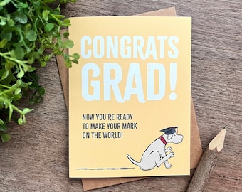 Funny Scooting Dog Graduation Card with Kraft Envelope