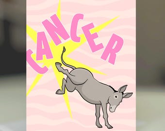 Funny Kicking Cancer's Butt Card with Bucking Donkey