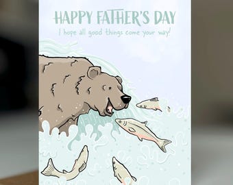 Father's Day Card, Fishing Bear with Salmon