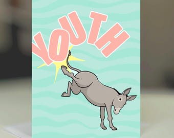 Funny Getting Older Birthday Card, Kicking Donkey, Mule