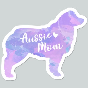 Aussie Mom Australian Shepherd Sticker: Purple Watercolor Dog Decal
