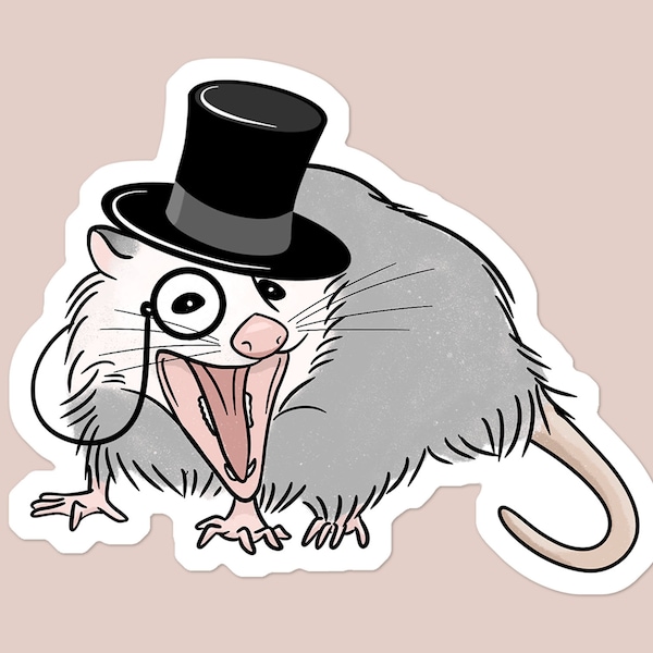 Possum with Formal Top Hat and Monocle Vinyl Sticker |  Opossum Laptop Sticker | Water Bottle Sticker | Car Decal