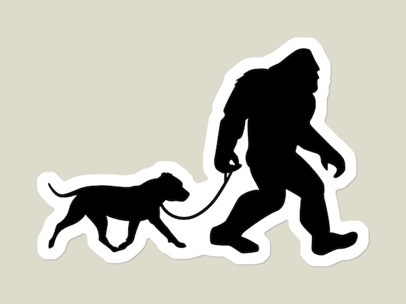 Bigfoot Pitbull Waterproof Sticker: Sasquatch Dog Walker Decal
