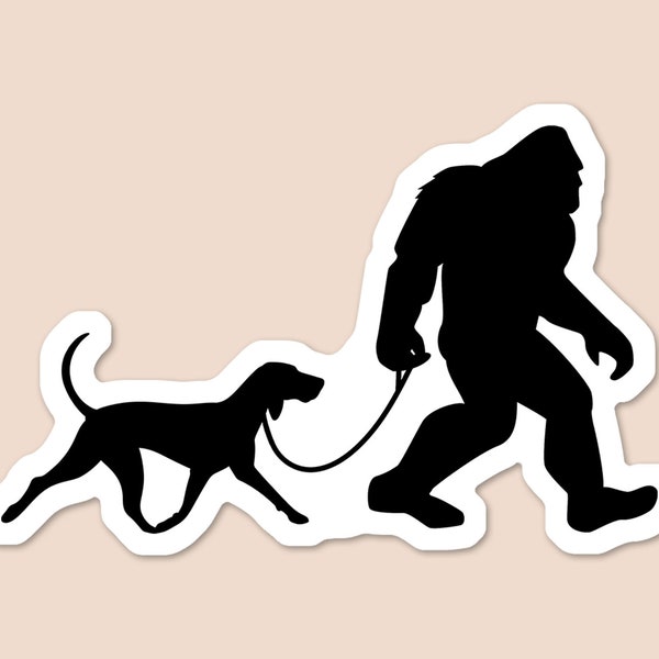 Bigfoot Coonhound Dog Walker Waterproof Sticker | Sasquatch and Hound | Water Bottle Sticker | Laptop Sticker | Car Decal