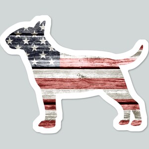 Patriotic Bull Terrier Sticker: Rustic American Flag Vinyl Decal