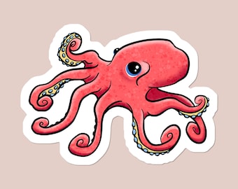 Cute Red or Blue Octopus Laptop Sticker | Water Bottle Sticker | Car Decal