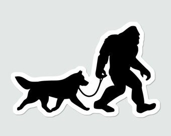 Bigfoot Walking Siberian Husky Waterproof Sticker