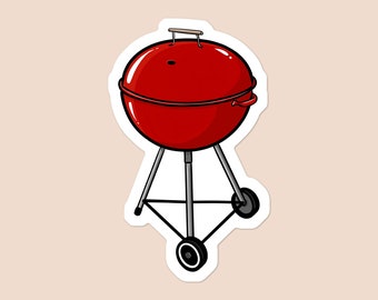 Red Kettle Grill Vinyl Sticker: Waterproof Laptop Decal
