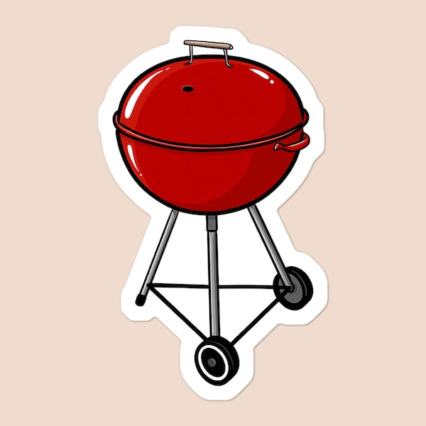 Red Kettle Grill Vinyl Sticker |  Charcoal Grill Laptop Sticker | Water Bottle Sticker | Car Decal