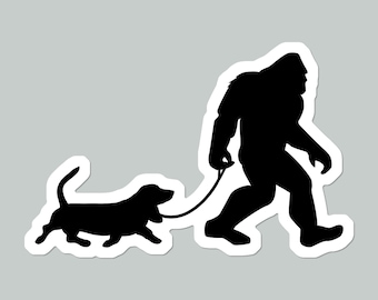 Bigfoot Basset Hound Dog Walker Waterproof Sticker | Water Bottle Sticker | Laptop Sticker | Car Decal