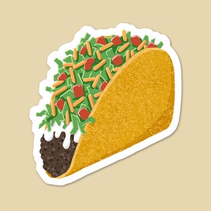 Crunchy Taco Vinyl Sticker | Mexican Food Laptop Sticker | Water Bottle Sticker | Car Decal
